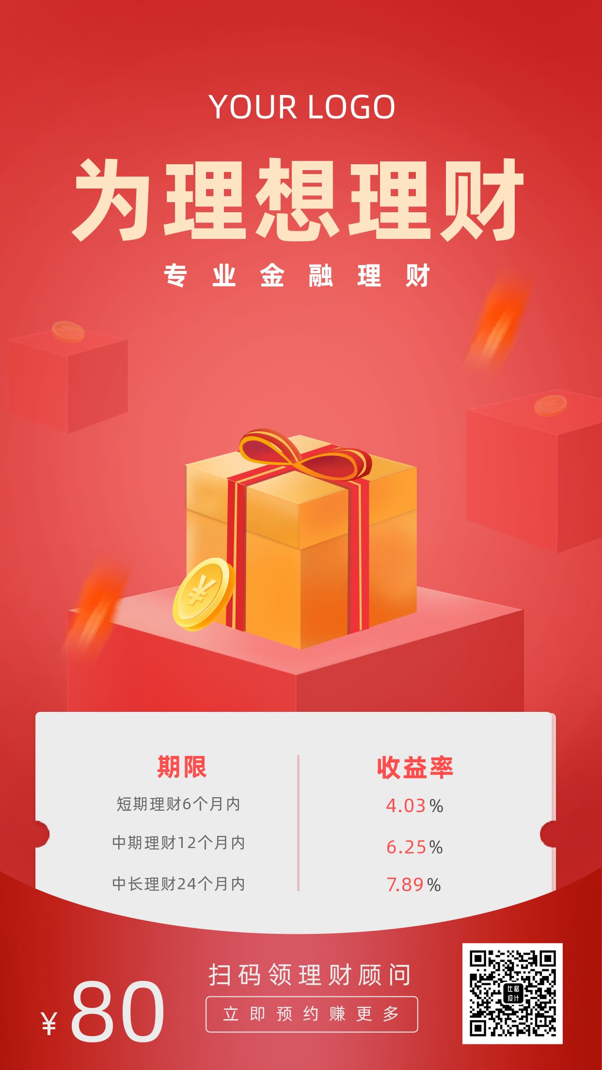 红色理财收益手机海报