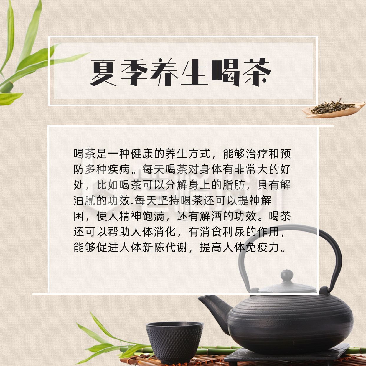 喝茶养生知识科普方形海报