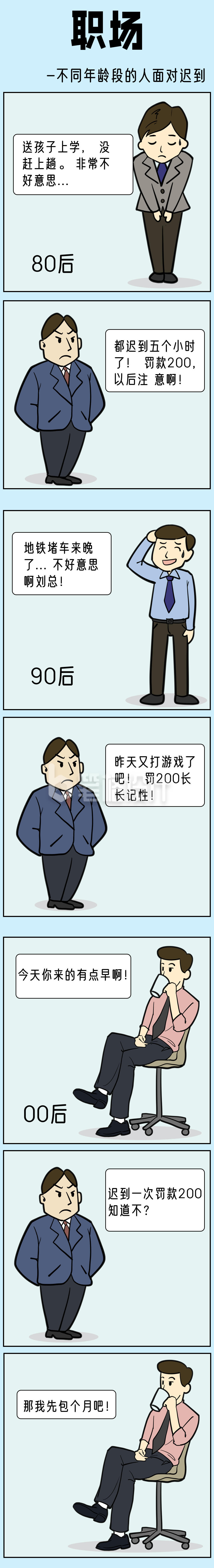 职场迟到趣味对话手绘条漫 职场迟到趣味对话手绘条漫