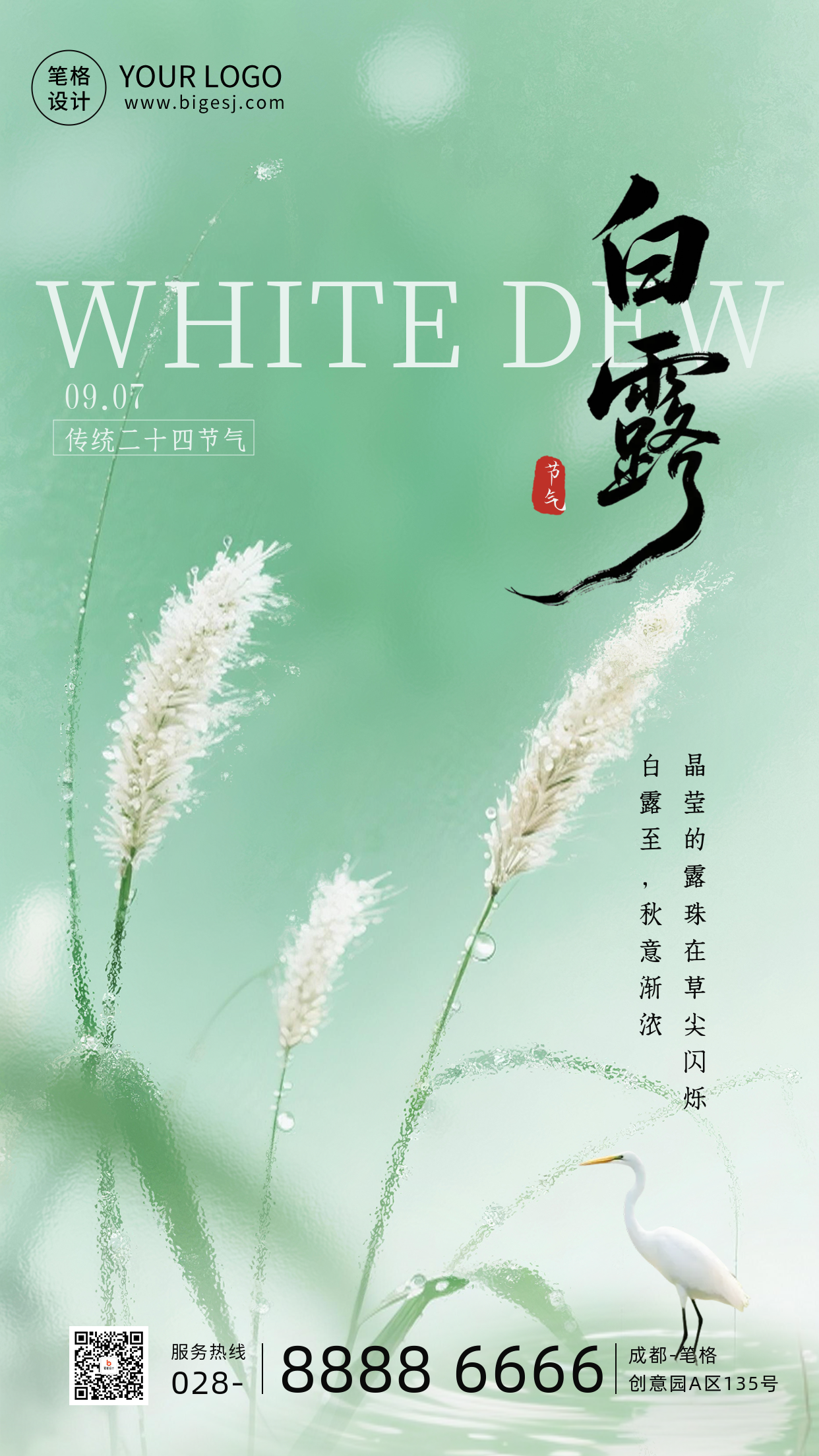 实景白露节气祝福海报