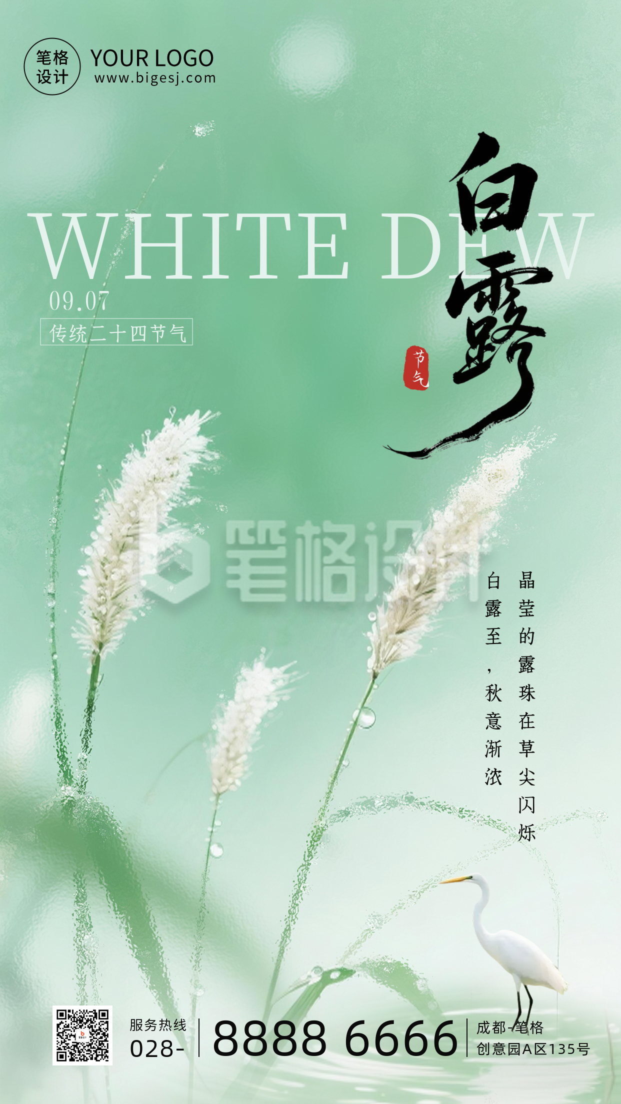 实景白露节气祝福海报