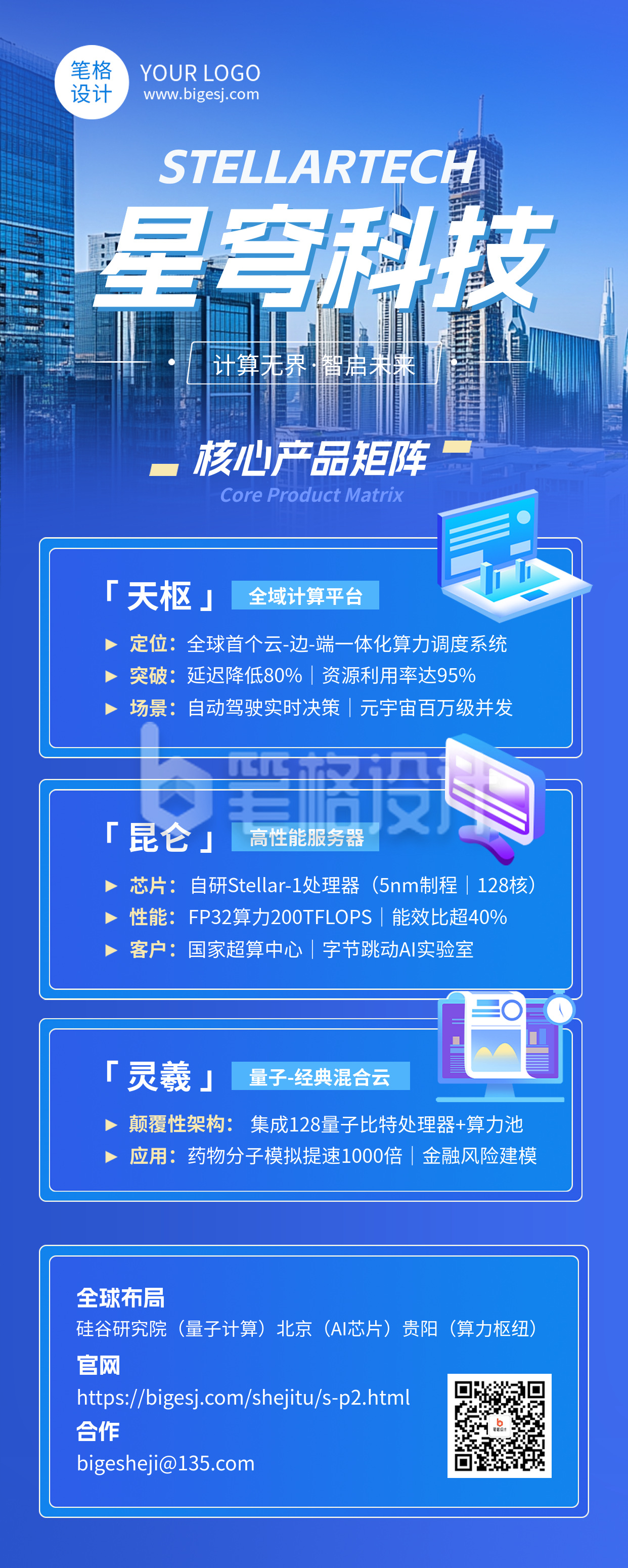 蓝色科技企业简约长图海报