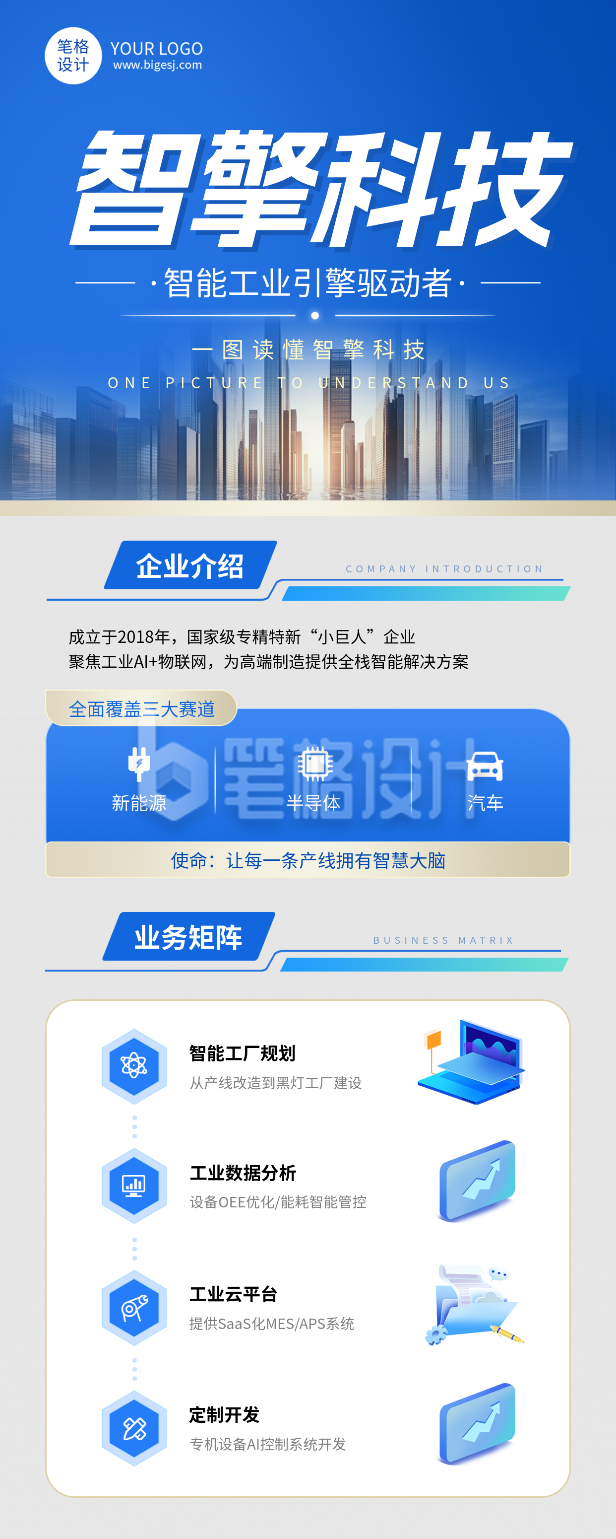 企业介绍智能科技简约长图海报