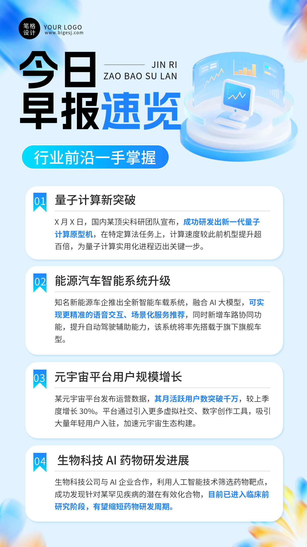 蓝色科技行业早报速览海报