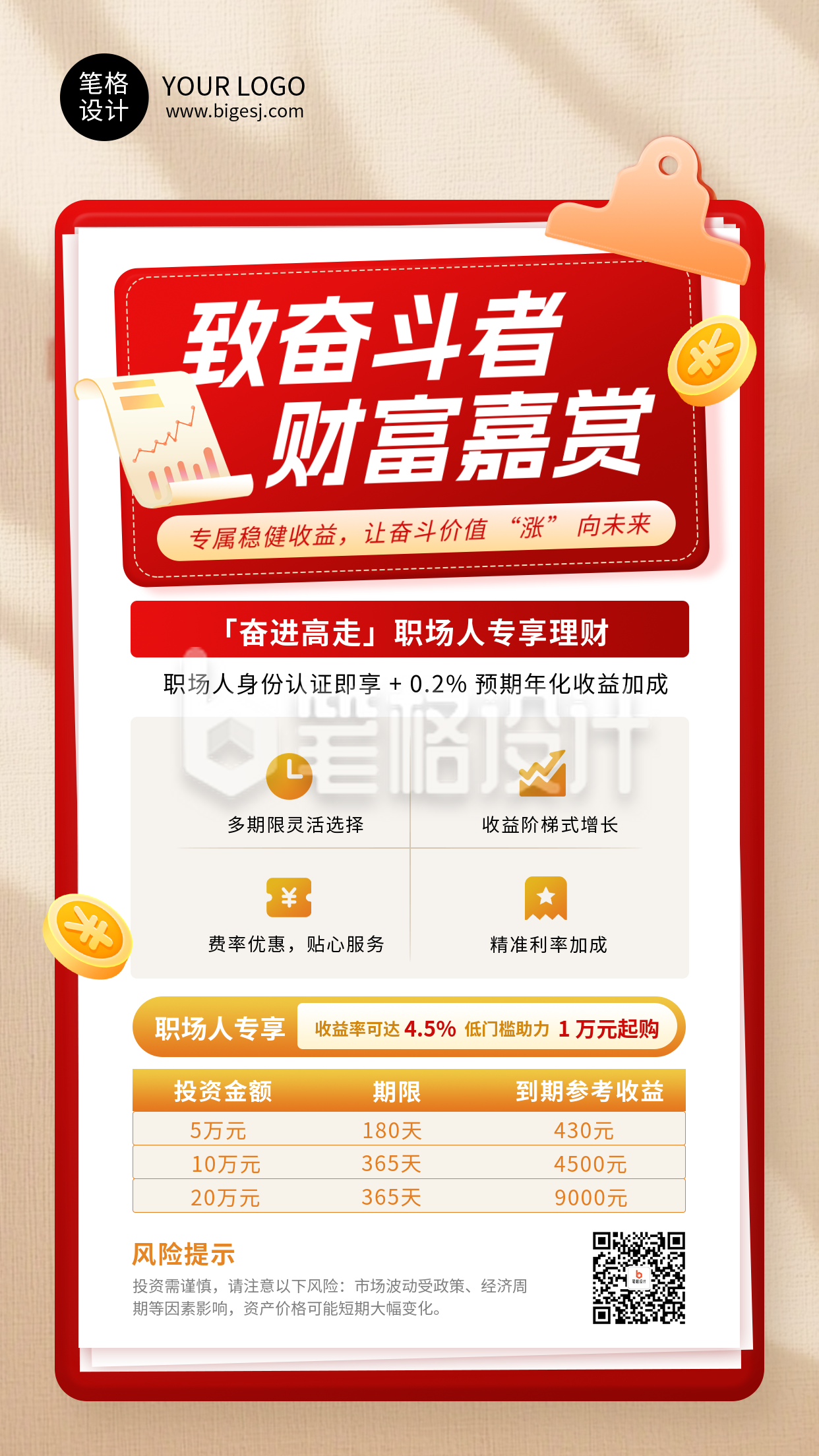 金色简约金融产品活动介绍海报