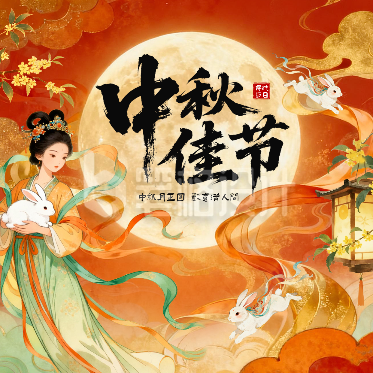 中秋节中国风祝福方形海报