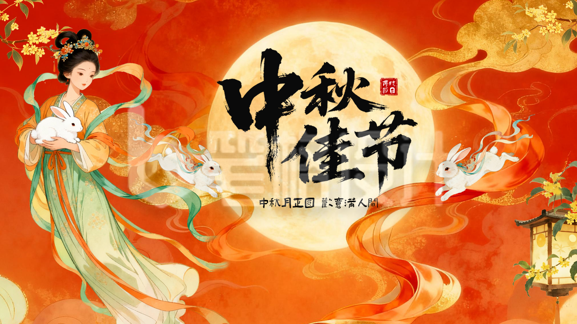 中秋节中国风祝福横屏海报