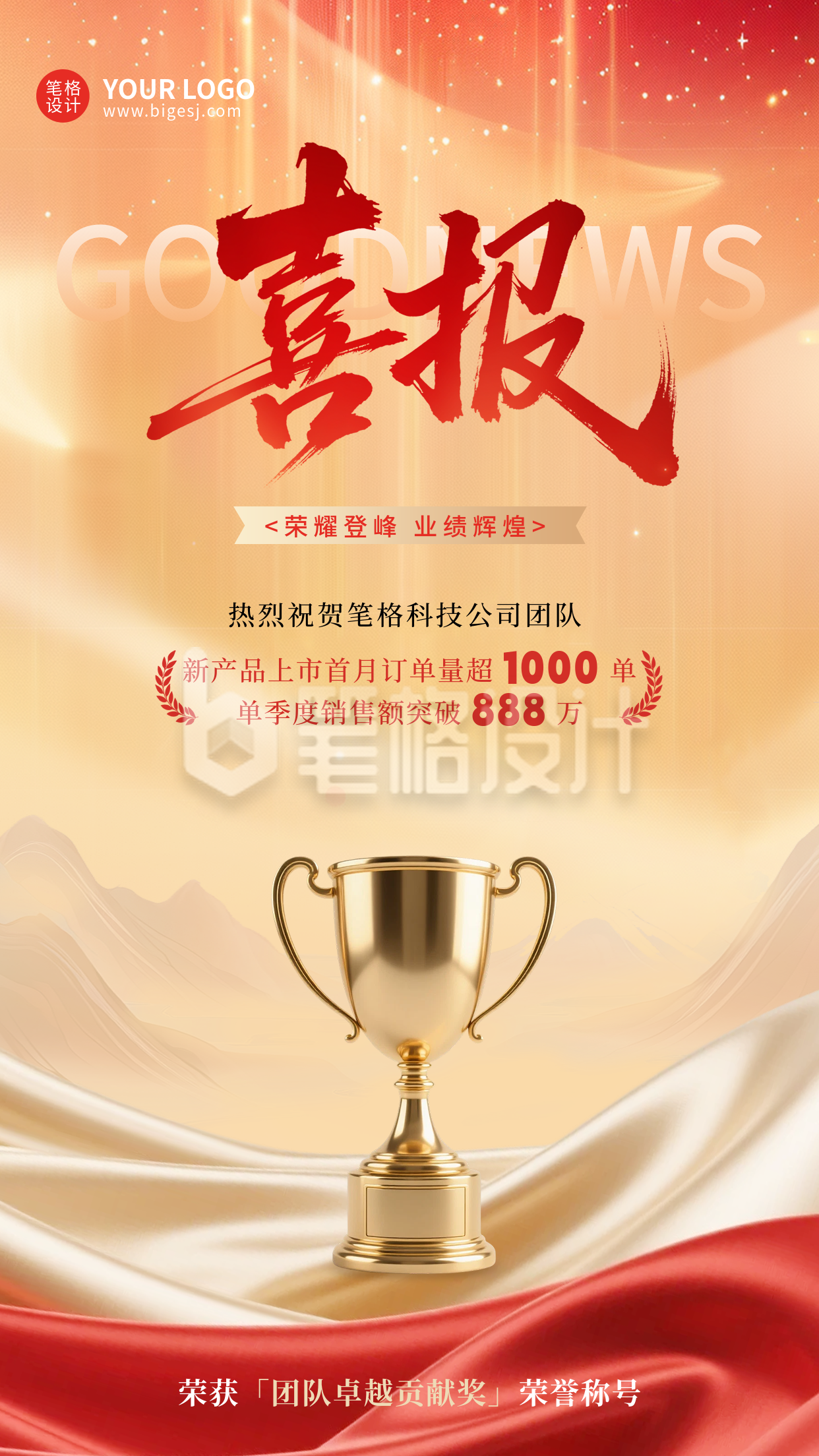 业绩表彰喜报手机宣传海报 业绩表彰喜报手机宣传海报