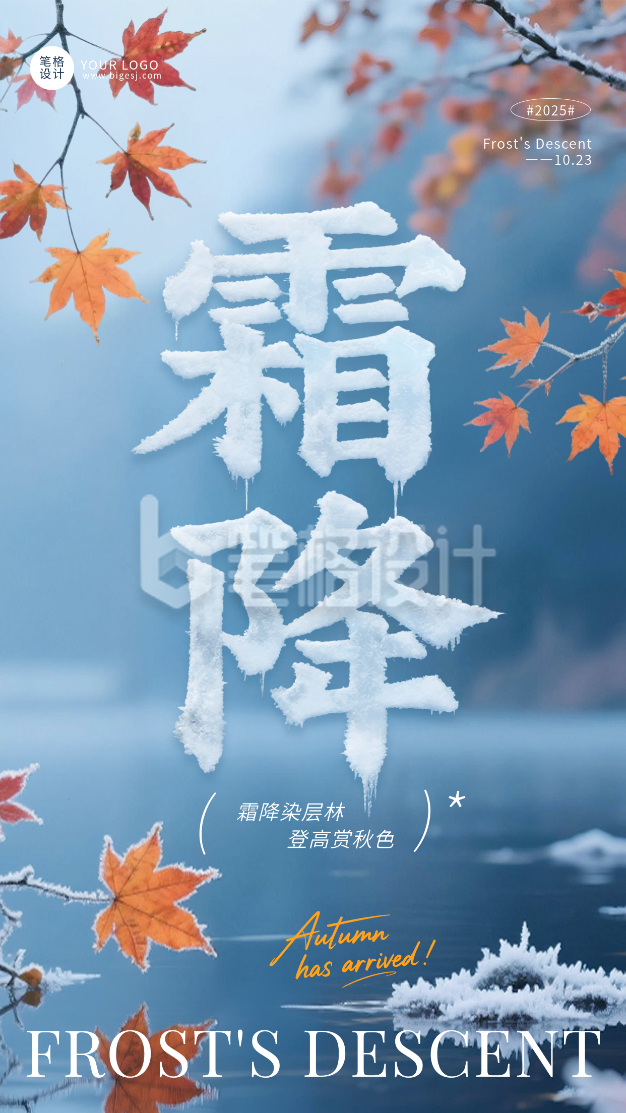 霜降节气简约实景宣传海报