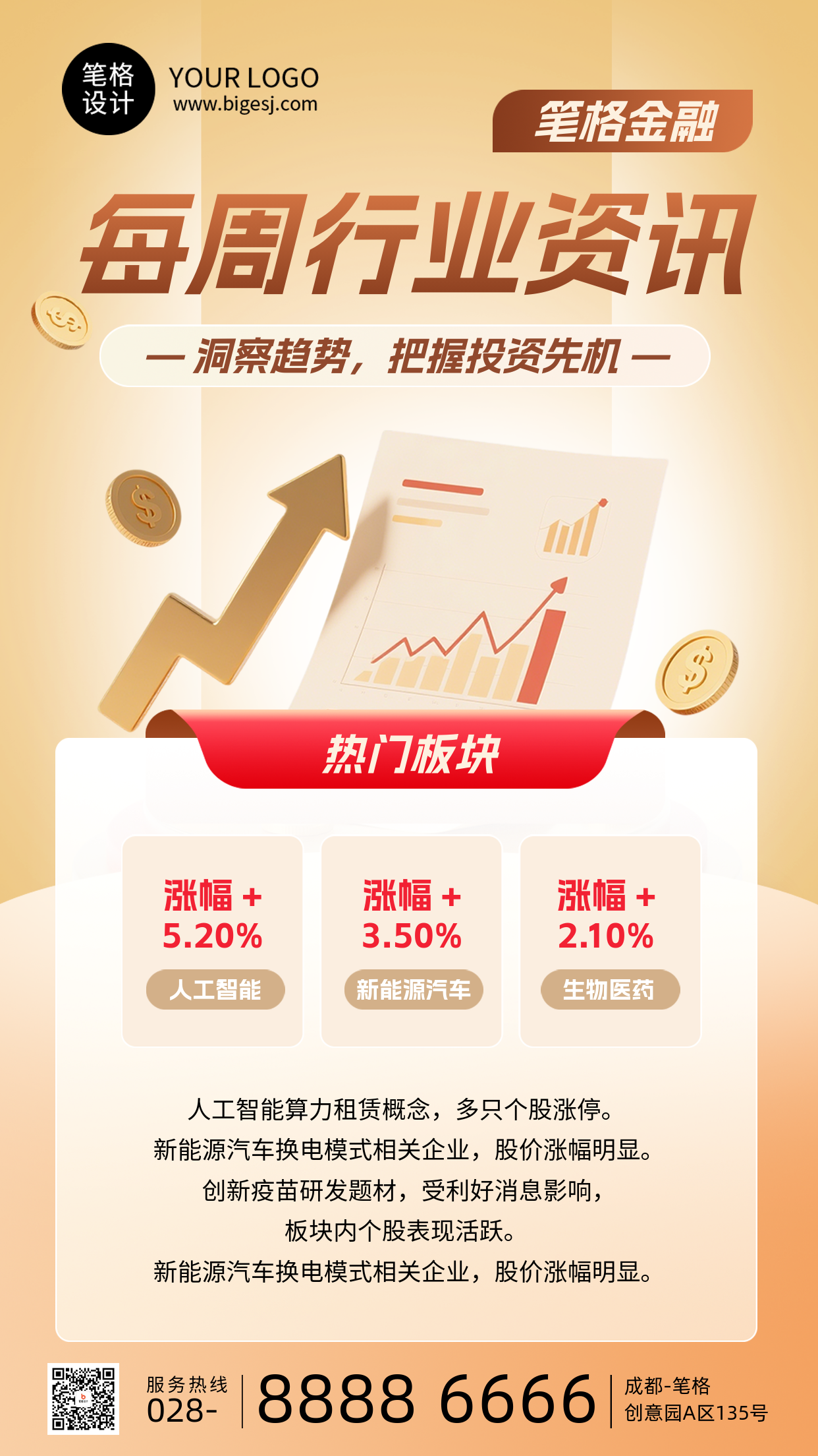 每周金融行业资讯简约手机海报