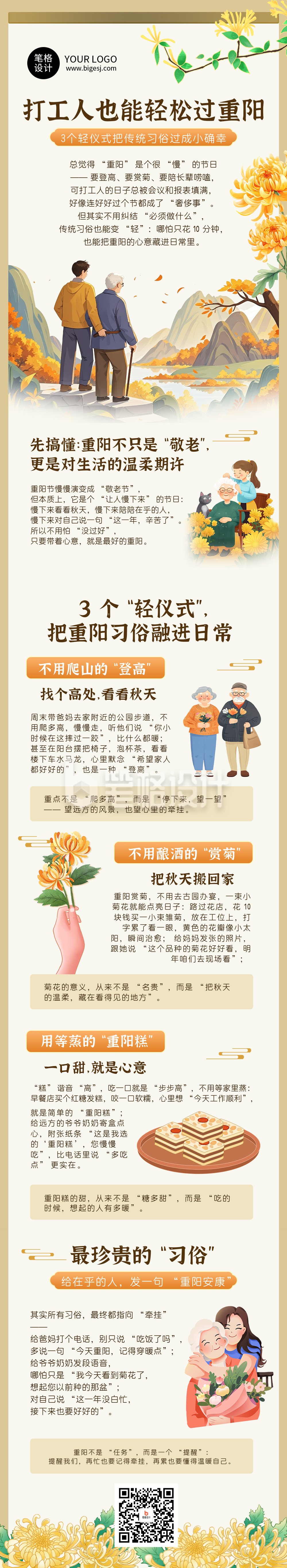 重阳节习俗科普手绘风公众号长图