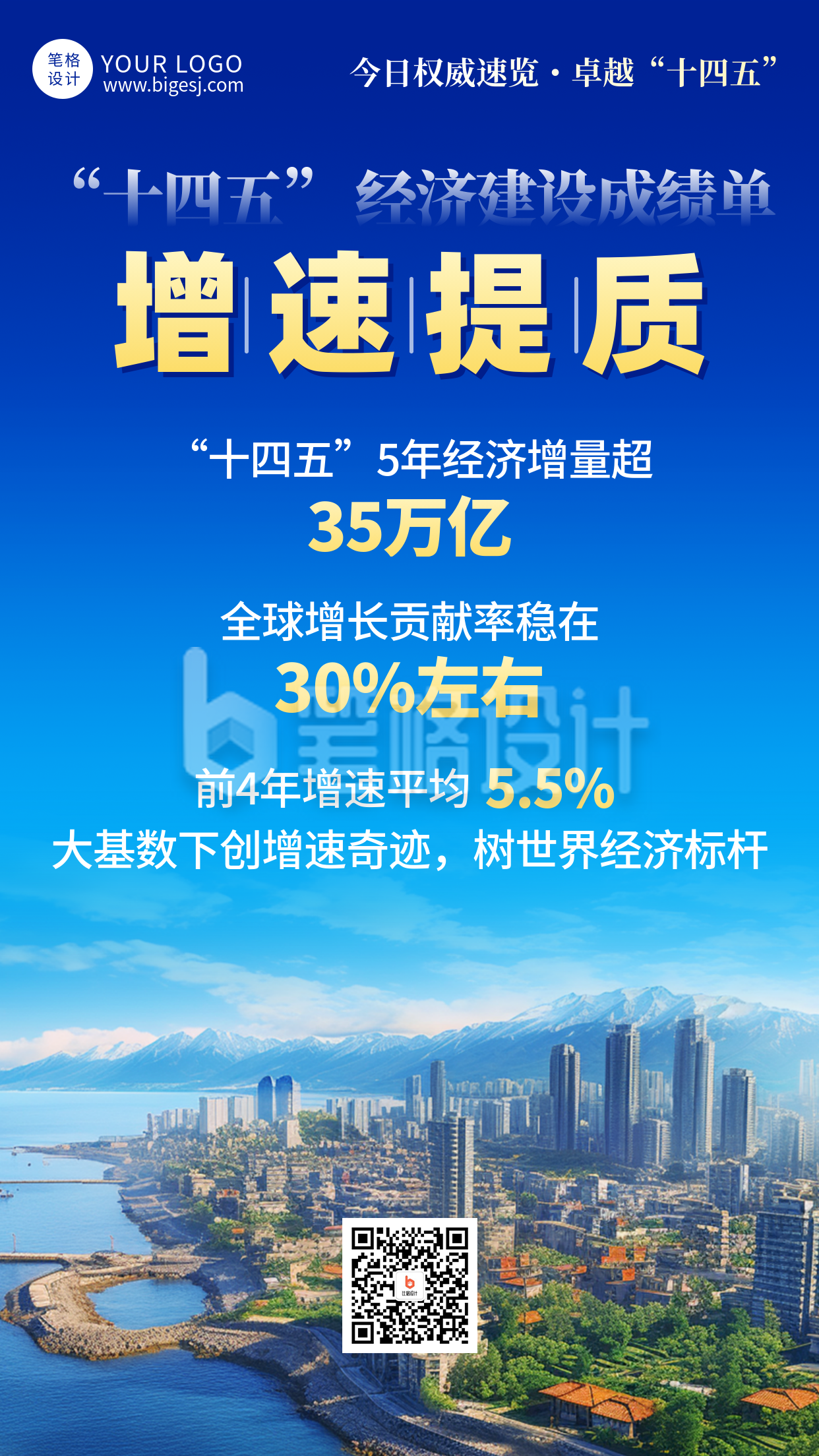 十四五经济成绩单手机宣传海报