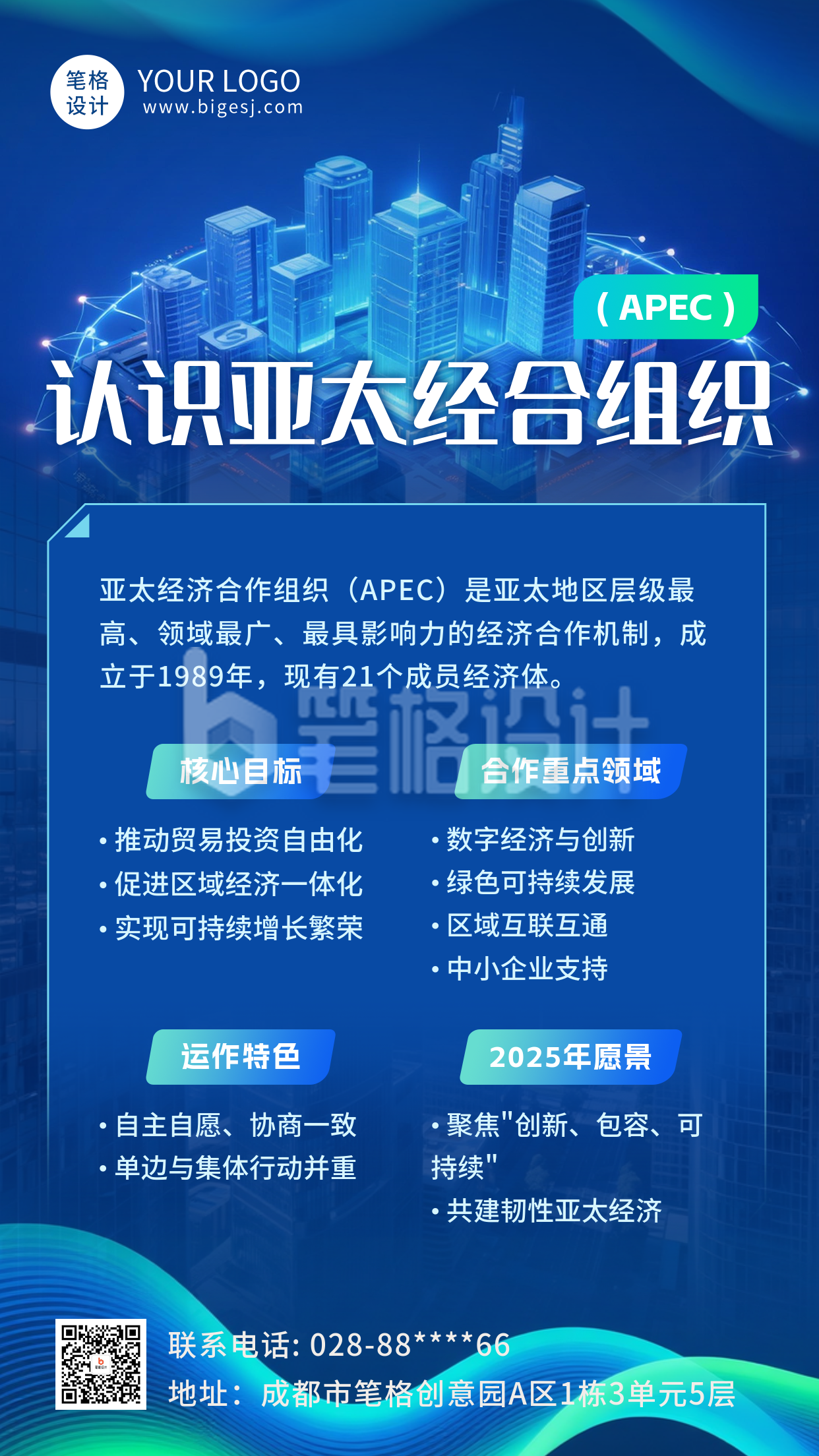 商务科技风亚太经合组织介绍海报 商务科技风亚太经合组织介绍海报