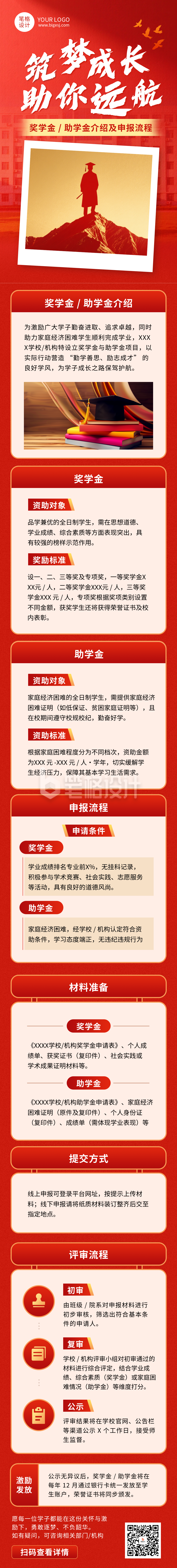红色简约奖学金申报流程公众号长图