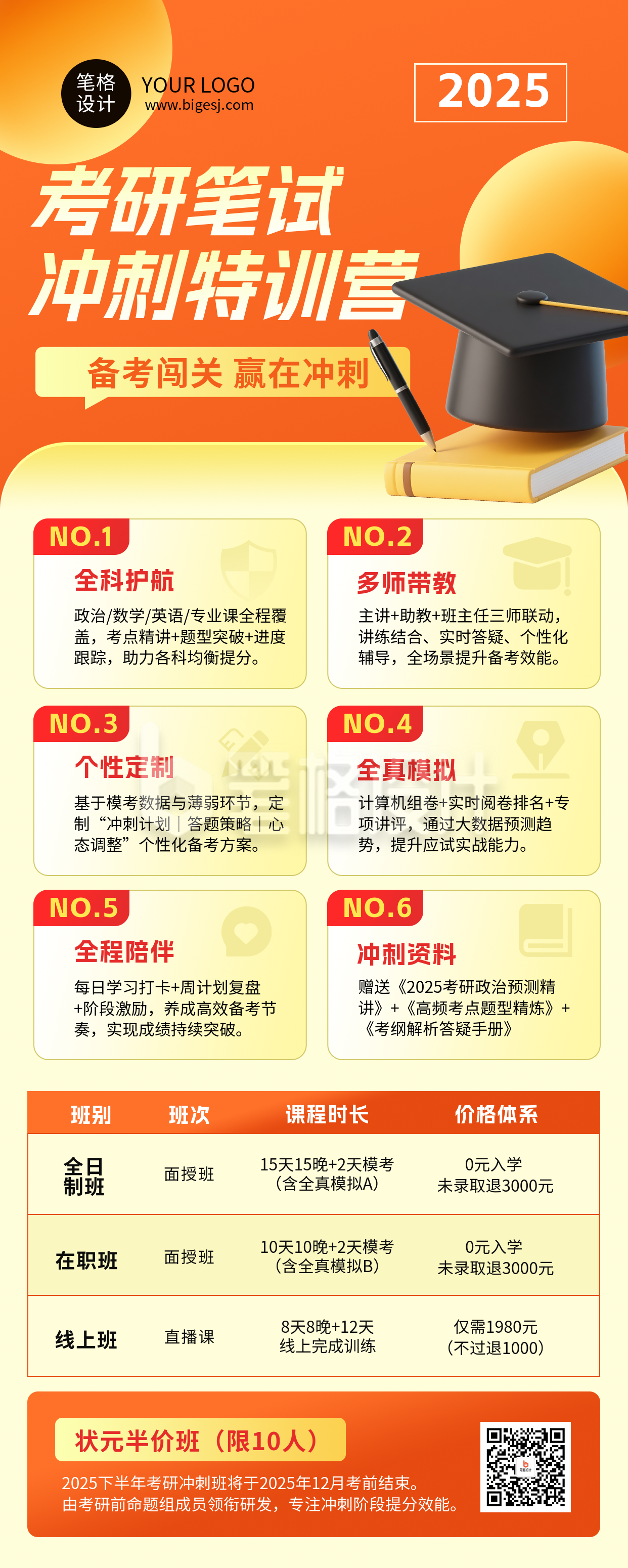 橙色简约考研训练营长图海报