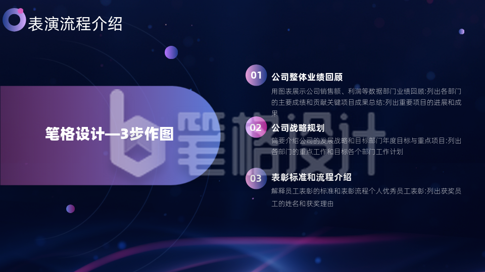 深色渐变三个要点总分关系内容页PPT单页