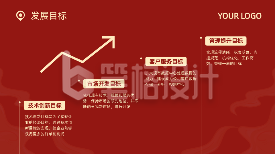 红色商务风折线图递进关系PPT单页