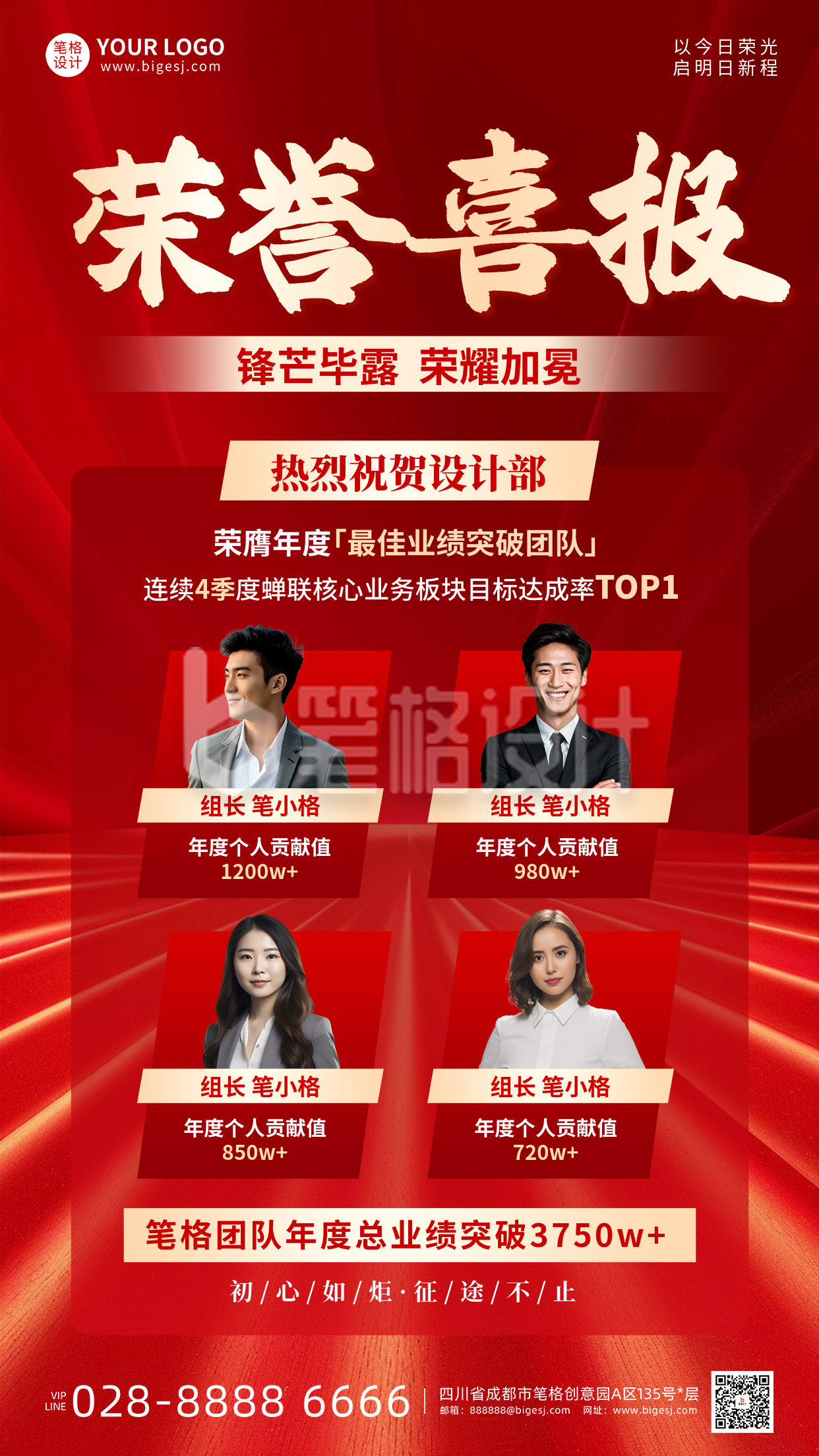 年终团队荣誉喜报手机宣传海报