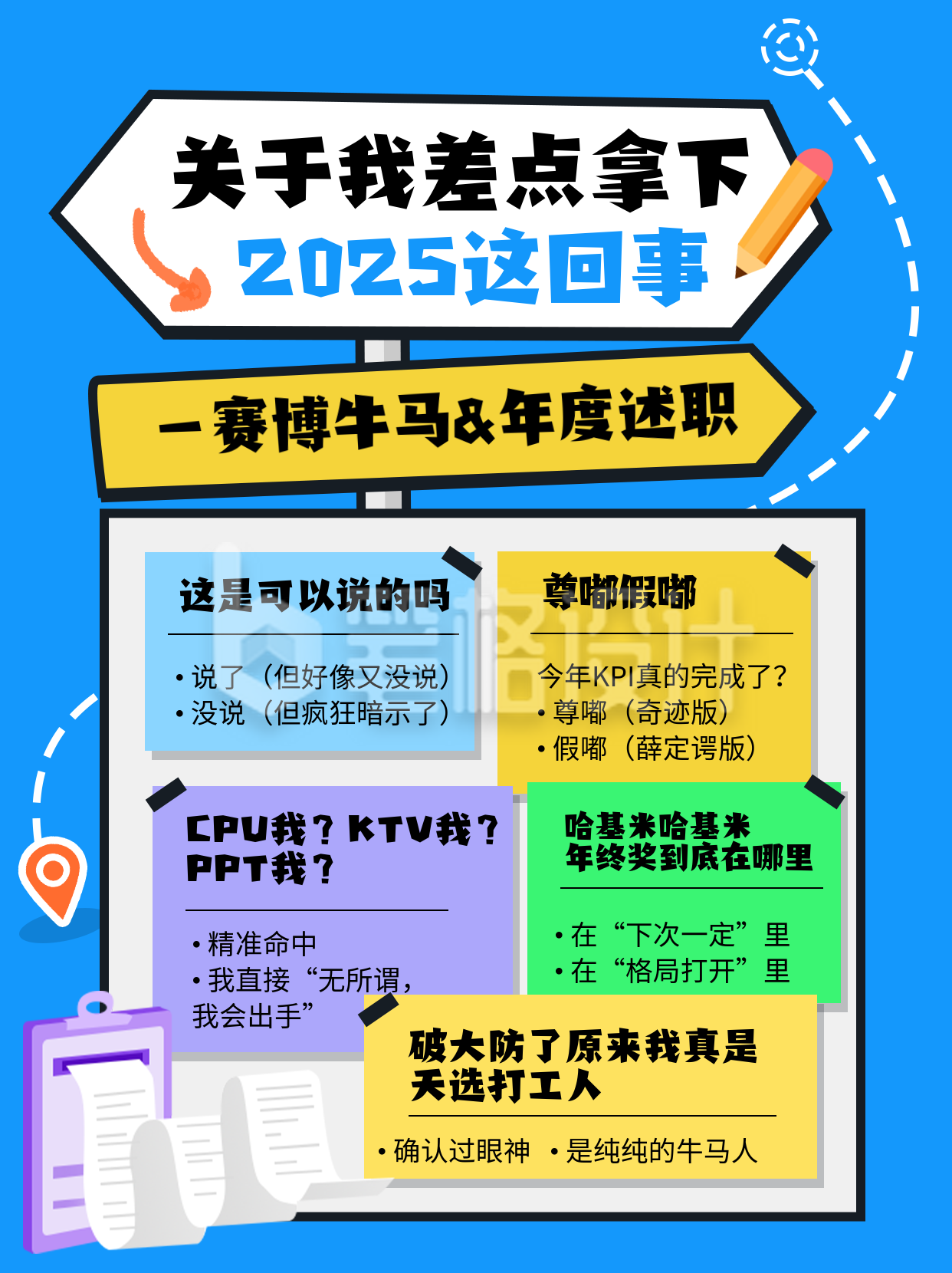 年度热梗趣味话题蓝色小红书封面