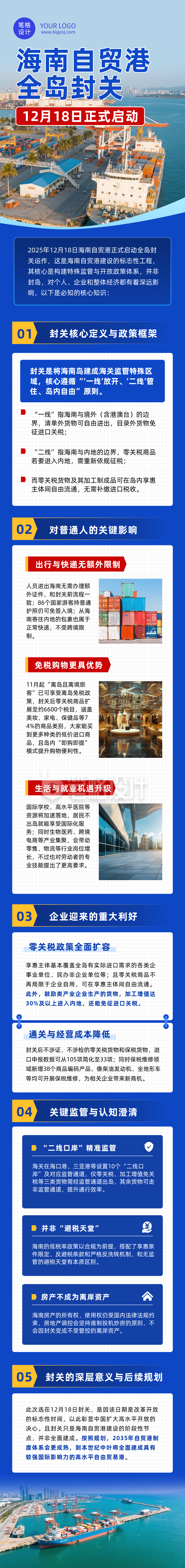 海南自贸港全岛封关热点新闻蓝色公众号长图