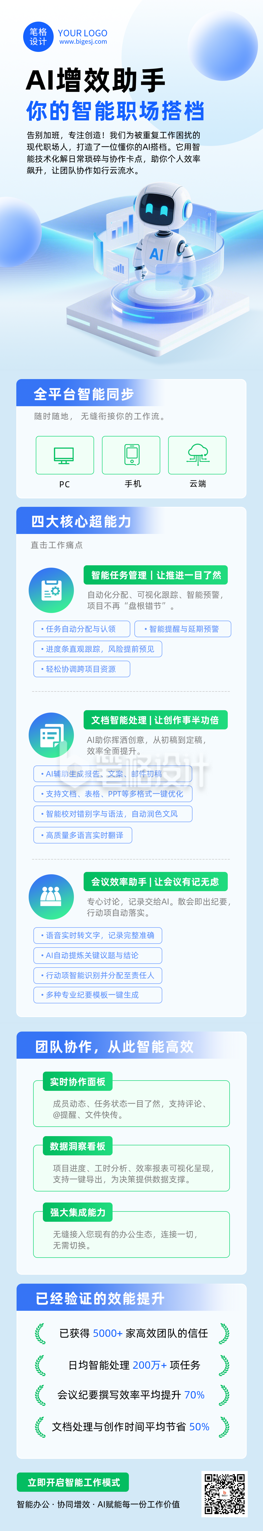 职场AI工具使用培训蓝色简约公众号长图