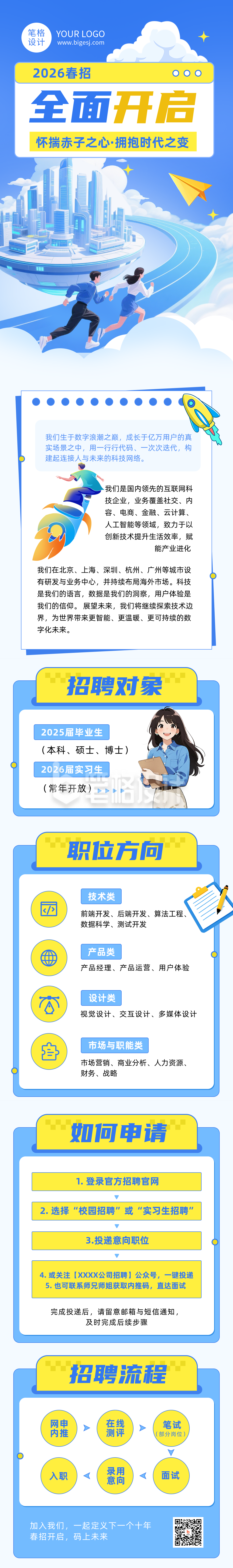 蓝色简约春招公众号长图