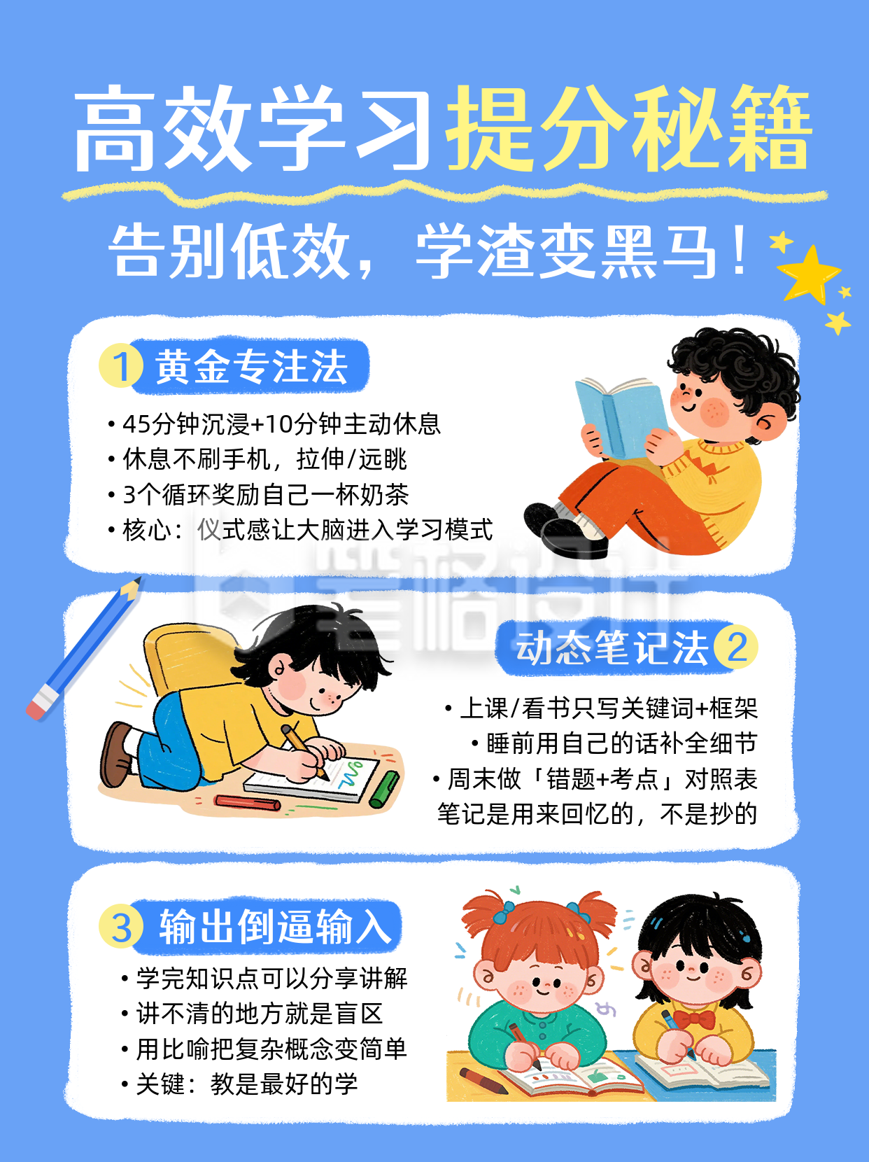 高效学习科普蓝色小红书封面