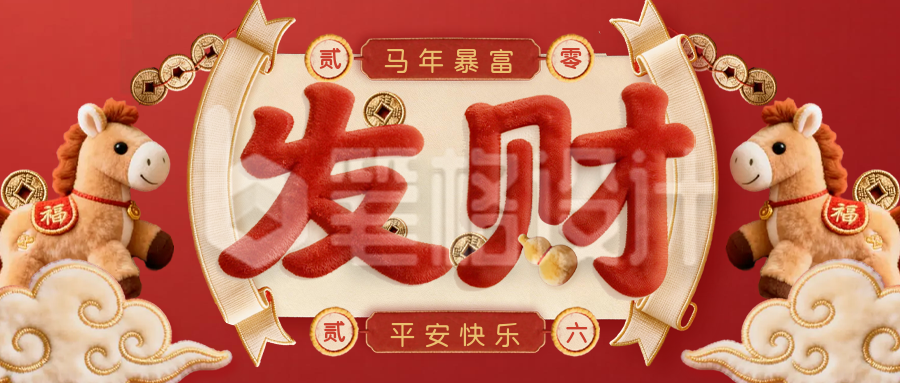 红色3D毛绒马年祝福宣传公众号首图