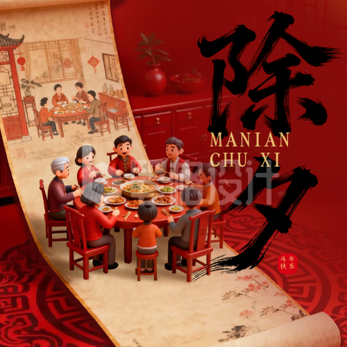 红色3D喜庆除夕宣传公众号次图