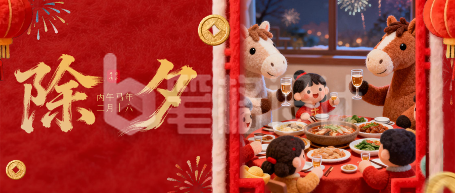 红色毛绒3D除夕宣传公众号首图