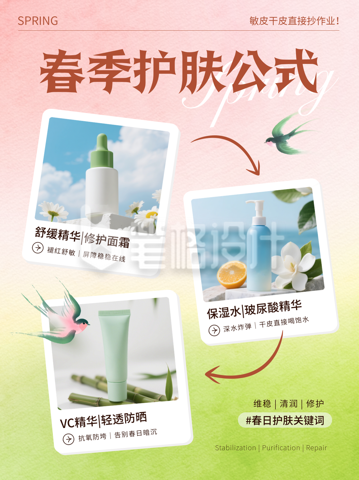 春季护肤好物分享宣传小红书封面