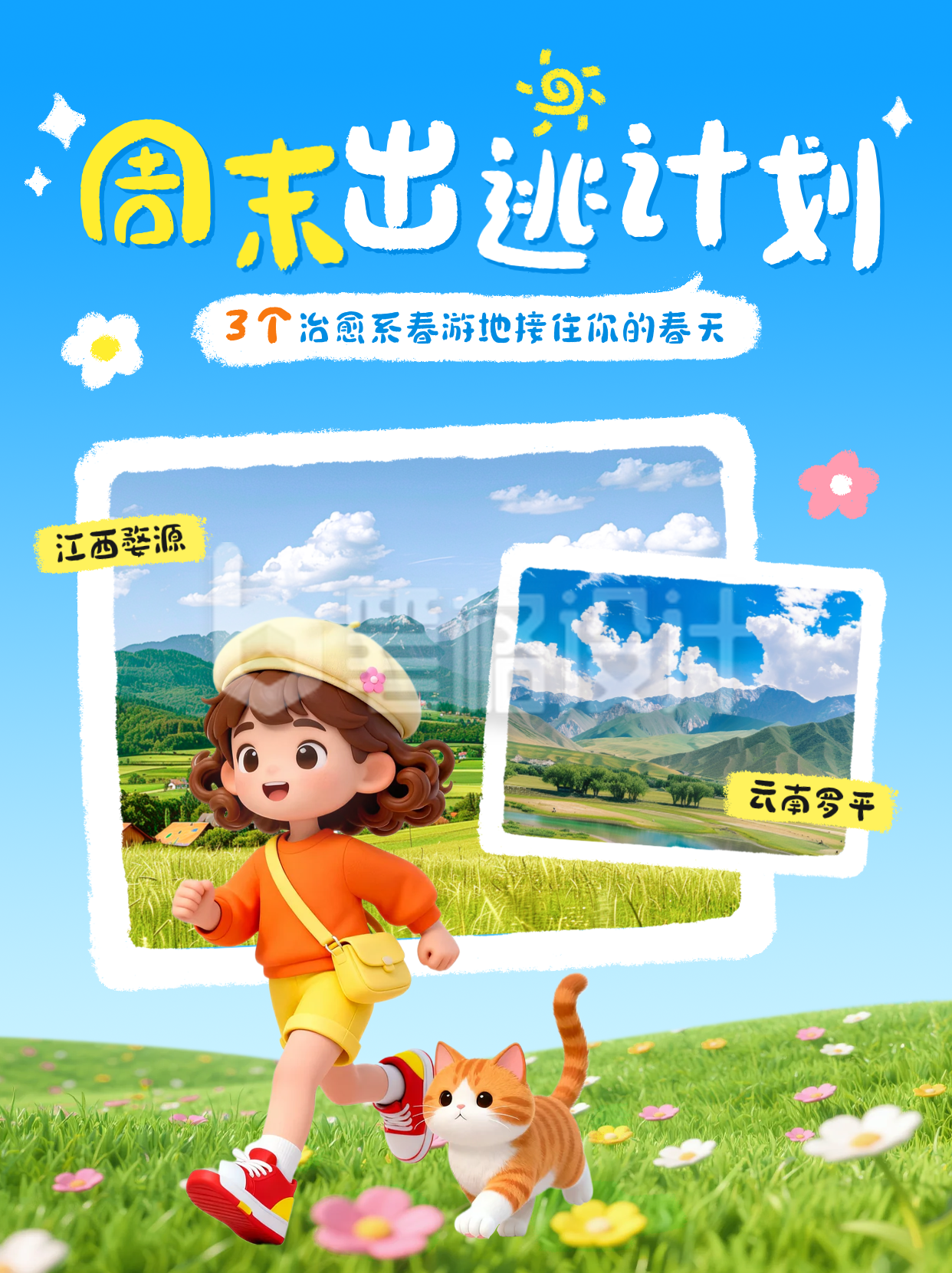 周末旅游出行攻略3D小红书封面