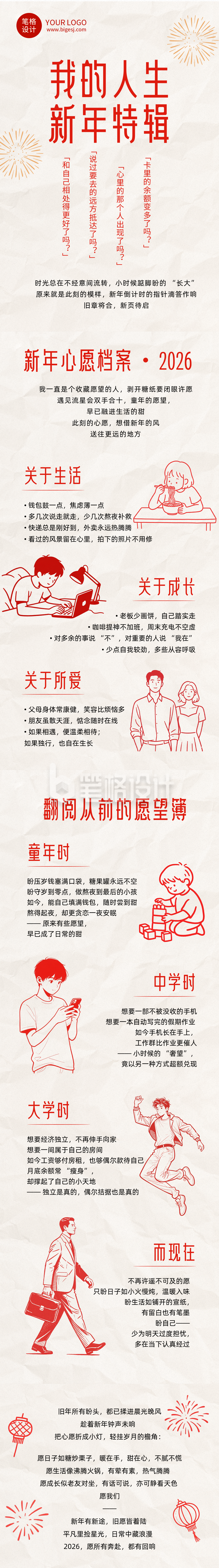 红色新年愿望清单简约红色公众号长图