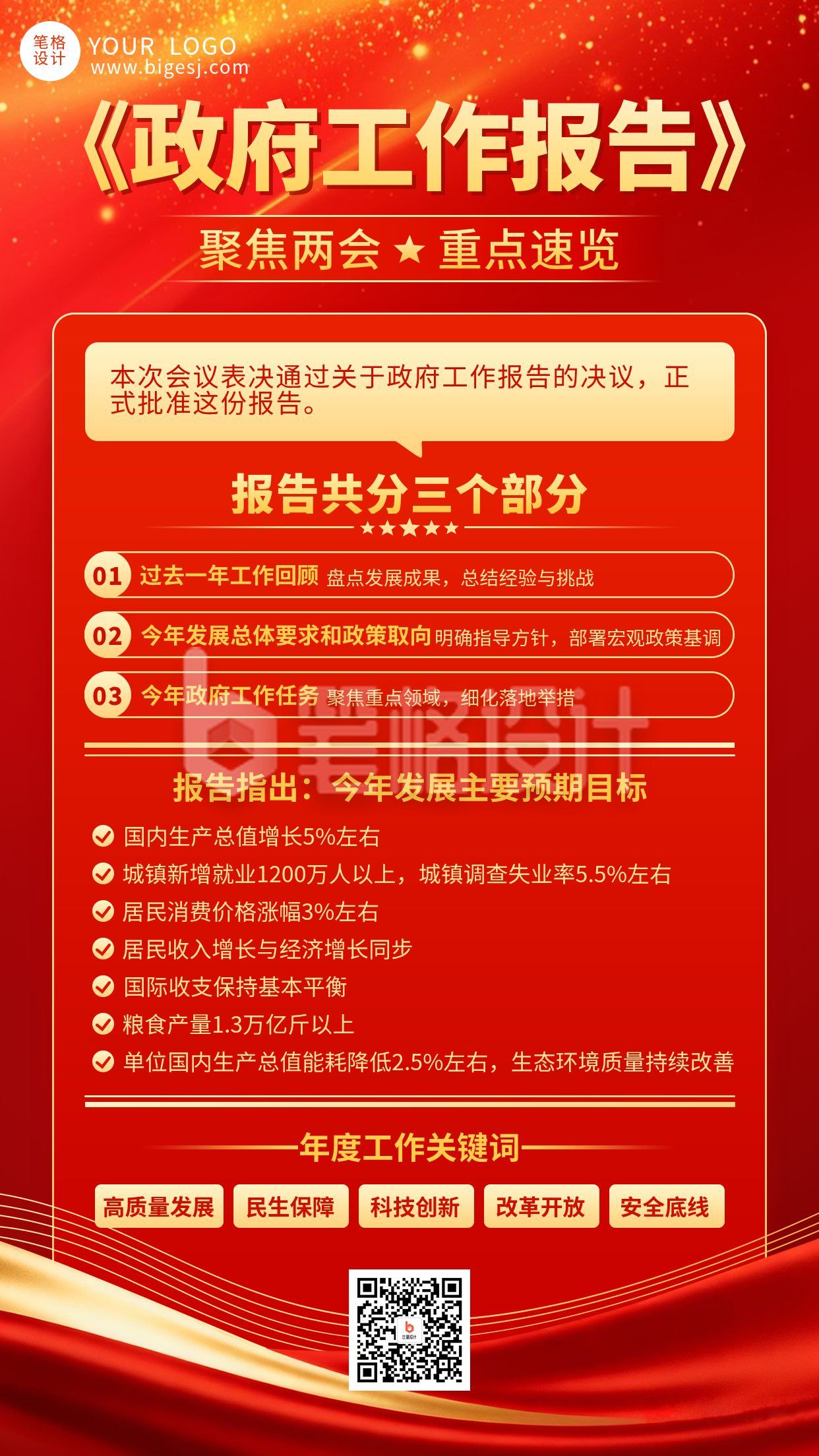 红色党政风工作报告宣传海报