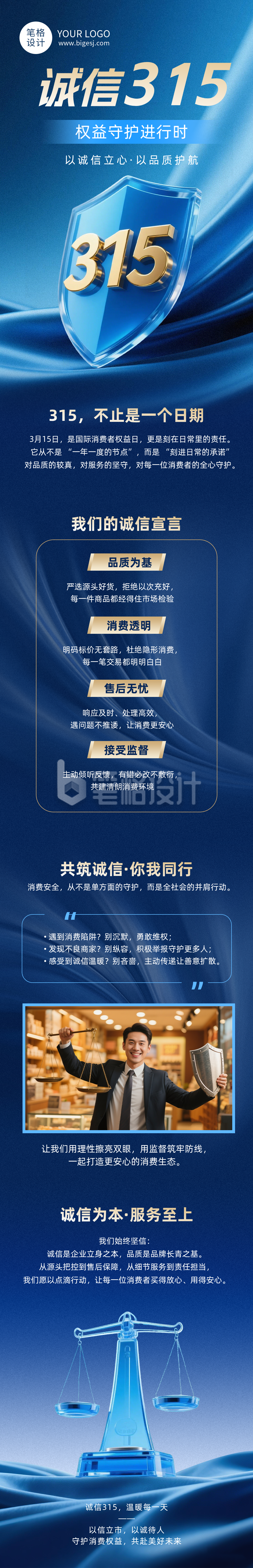315消费者权益日诚信宣传蓝色公众号长图
