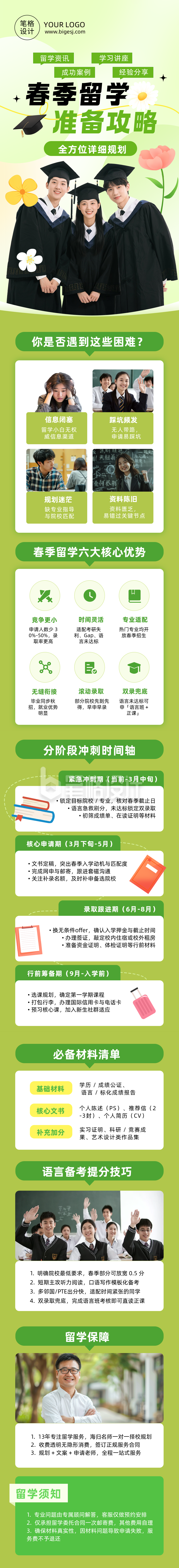 春季留学资讯成功案例绿色简约公众号长图