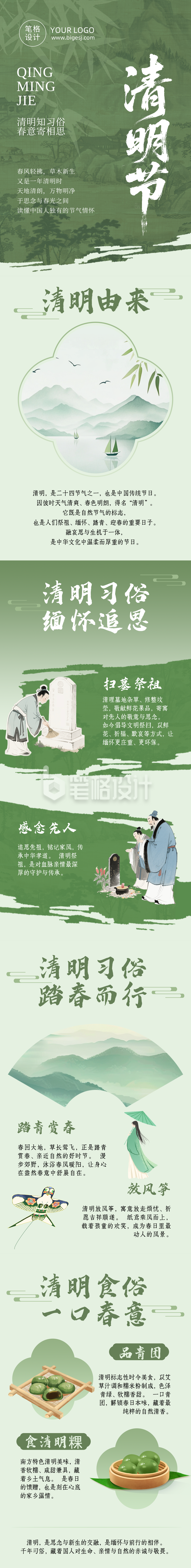 清明节文化习俗科普绿色公众号长图