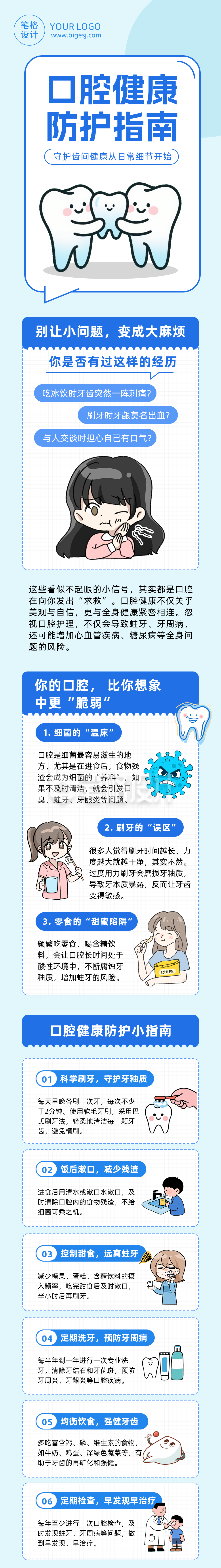 口腔健康防护指南蓝色简约公众号长图