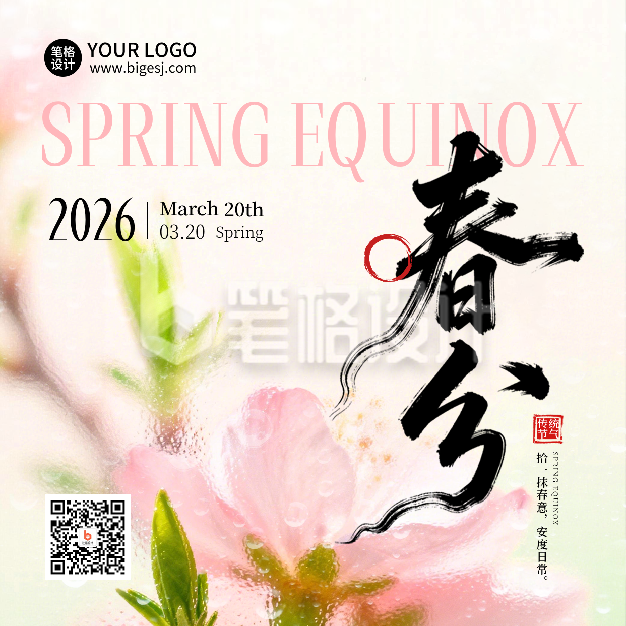 春分节气实景宣传方形海报