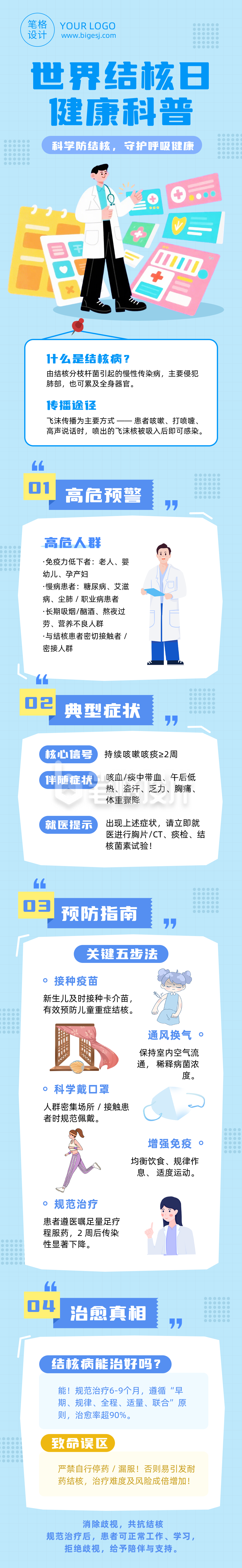 结核日健康科普蓝色简约公众号长图