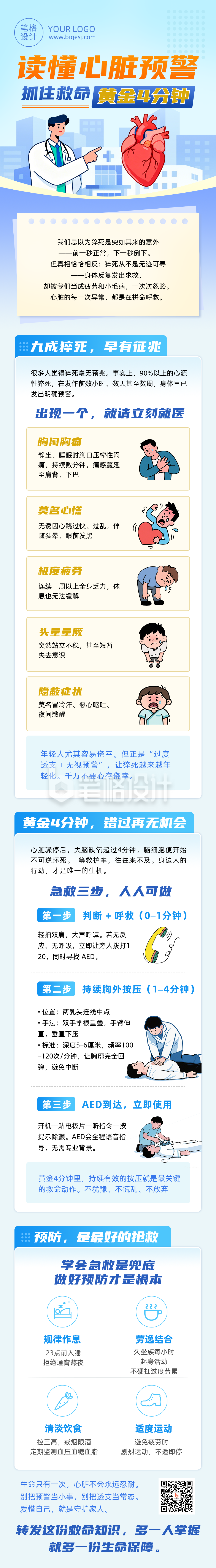读懂心脏预警蓝色简约公众号长图
