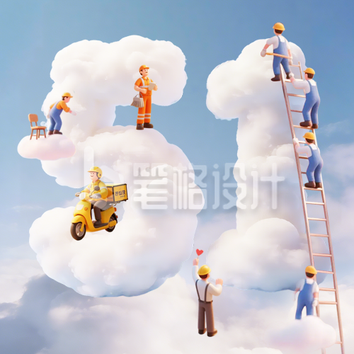 劳动节致敬劳动者3D简约公众号次图