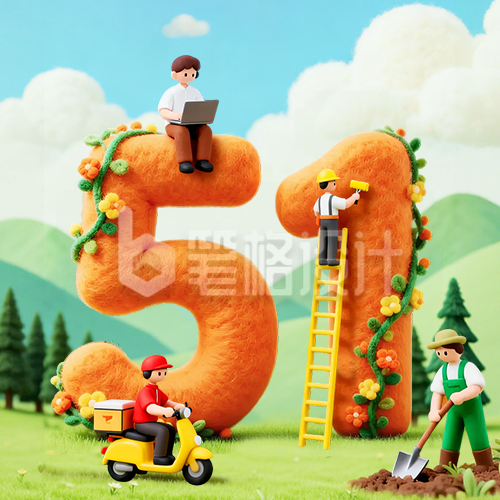 劳动节放假通知3D毛毡风公众号次图