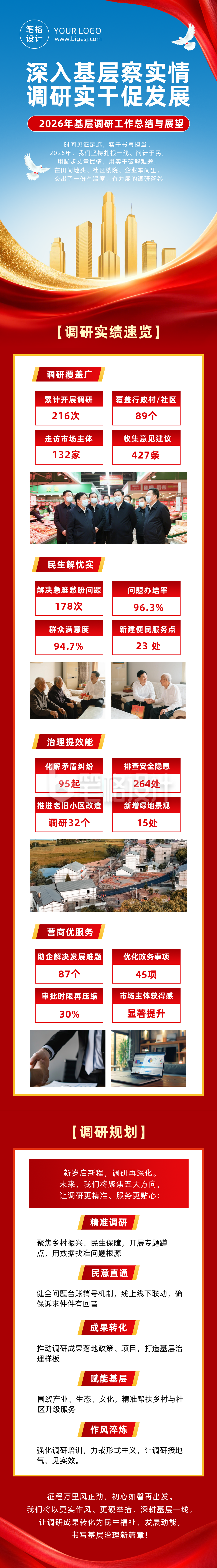 基层调研工作总结回顾红色公众号长图