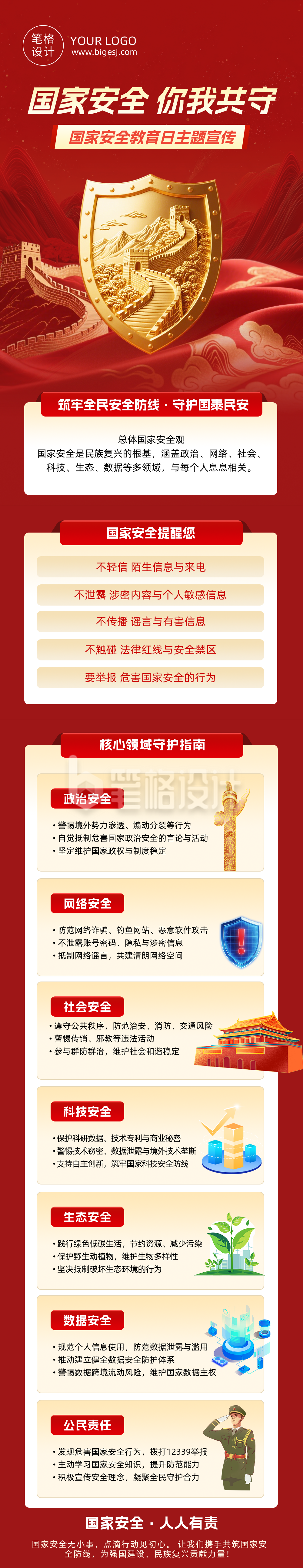 国家安全主题宣传红色公众号长图