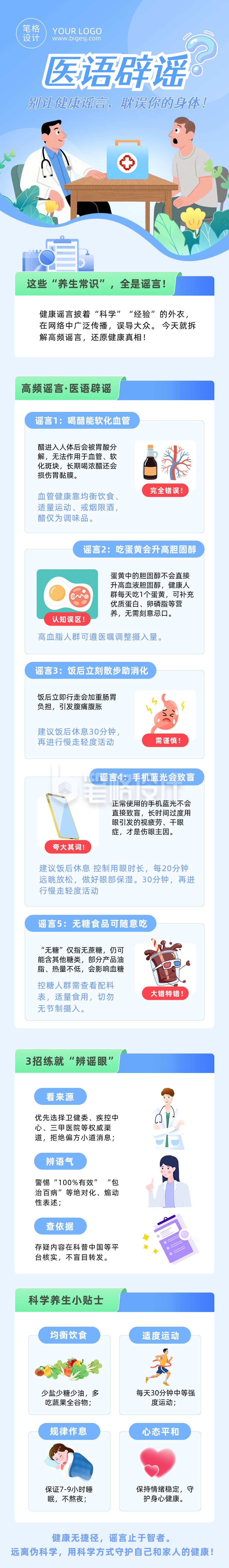 医语辟谣蓝色公众号长图