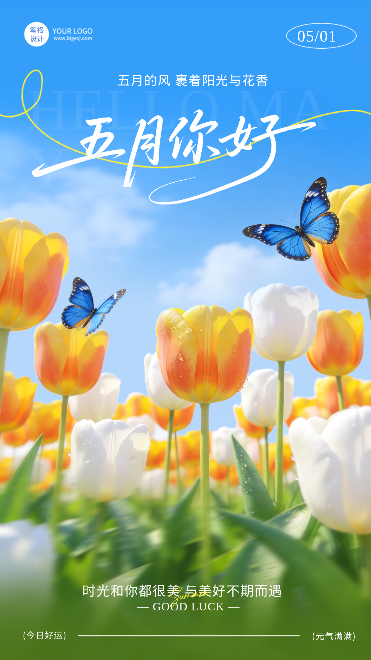 5月你好问候祝福月签海报