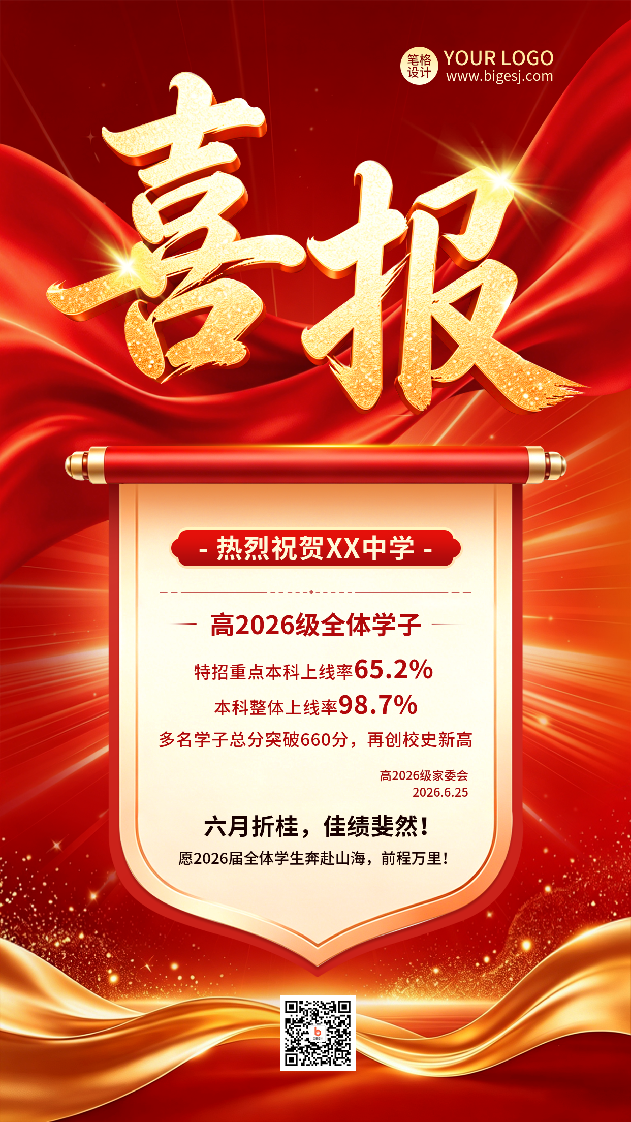 高考成绩喜报喜庆宣传海报