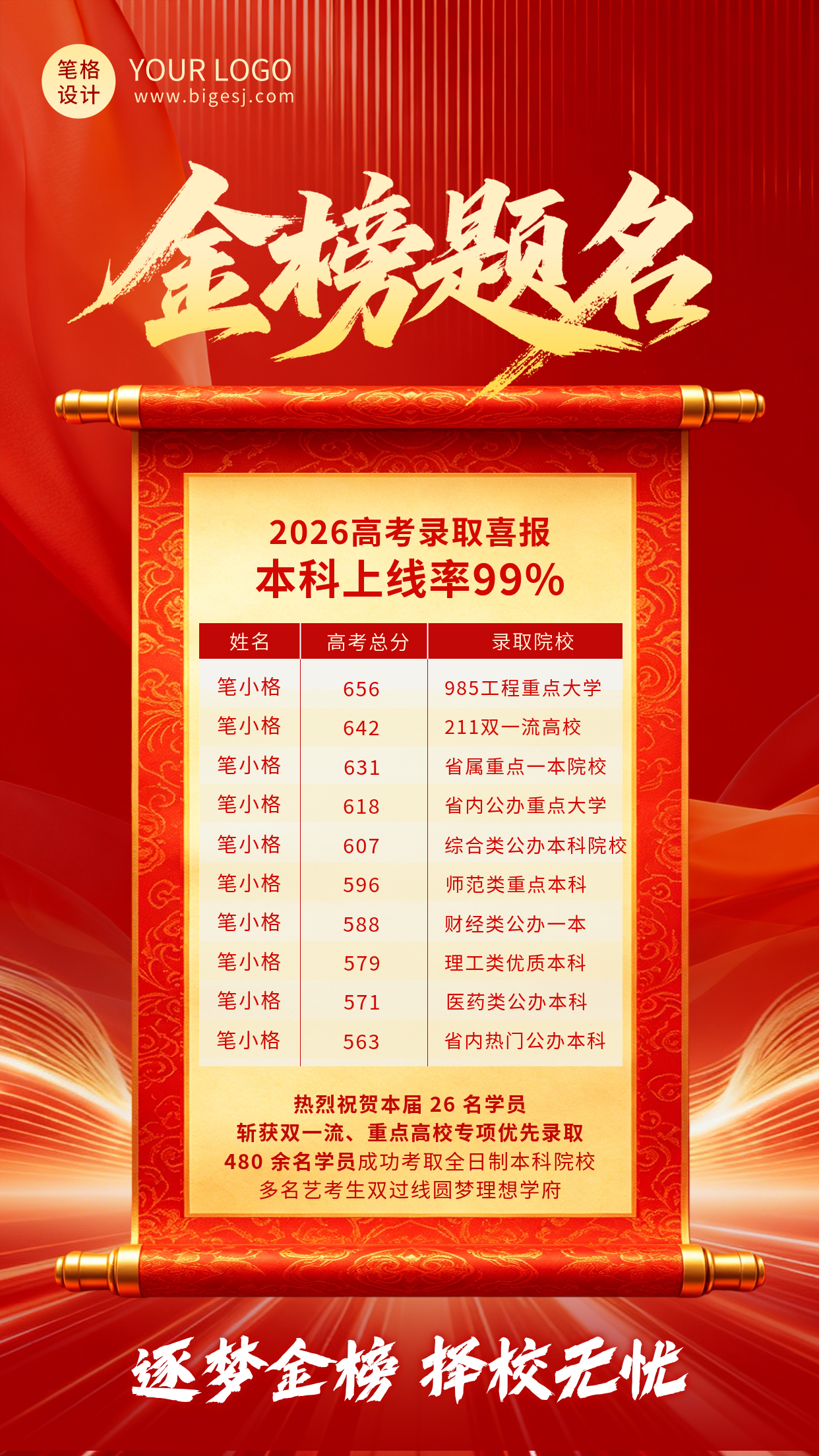 简约大气高考喜报海报