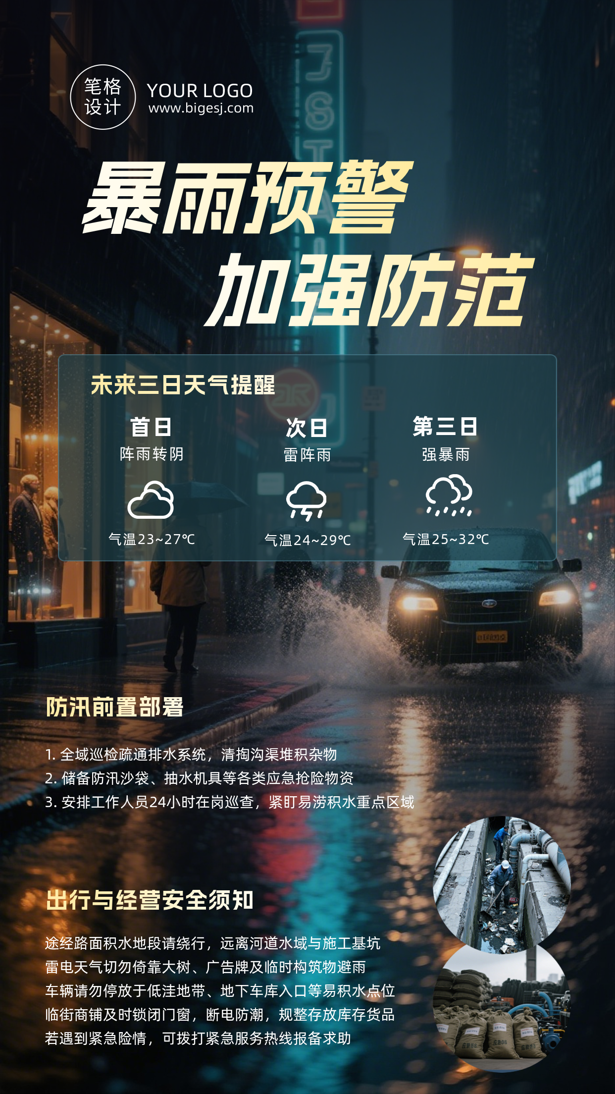 暴雨预警手机宣传海报